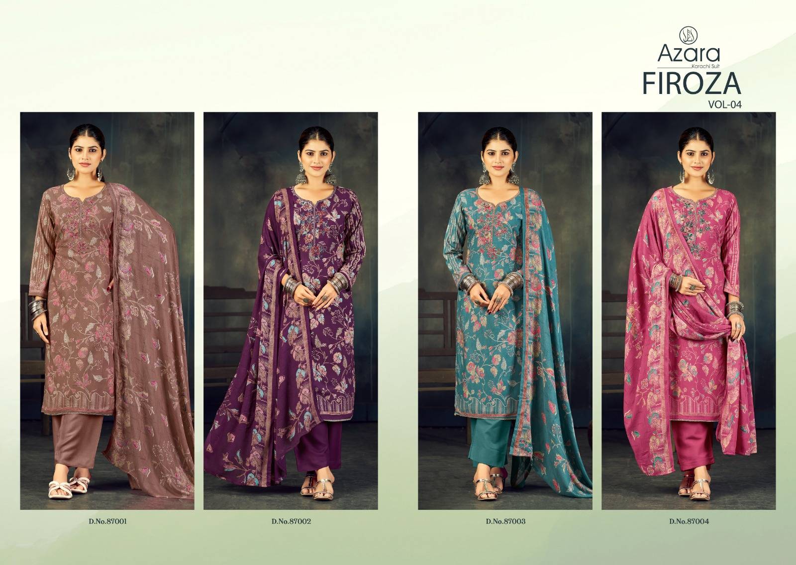 FIROZA by Azara 87001 TO 87004 SERIES Pakistani Stylish Embroidered PURE VISCOUSE COLLECTION At Wholesale Price